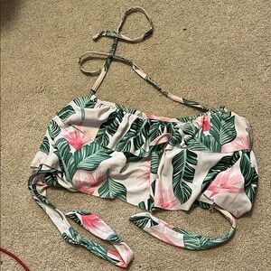 Tropical Leaf Print Bikini Top